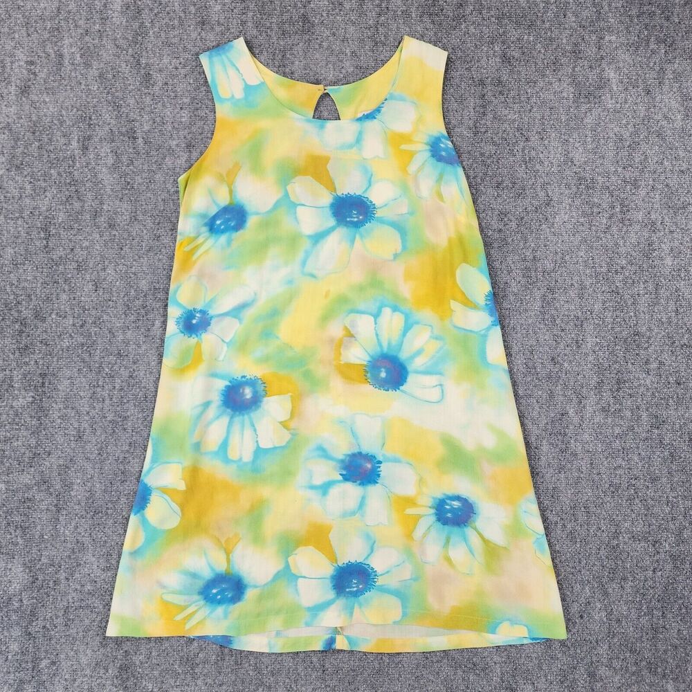 Vintage Jams World Dress Womens Medium Colorful Ivory Flower Sleeveless USA Made